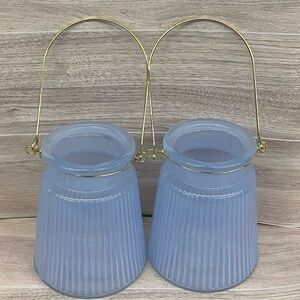 Glass Candle Holder light Blue 2 pcs